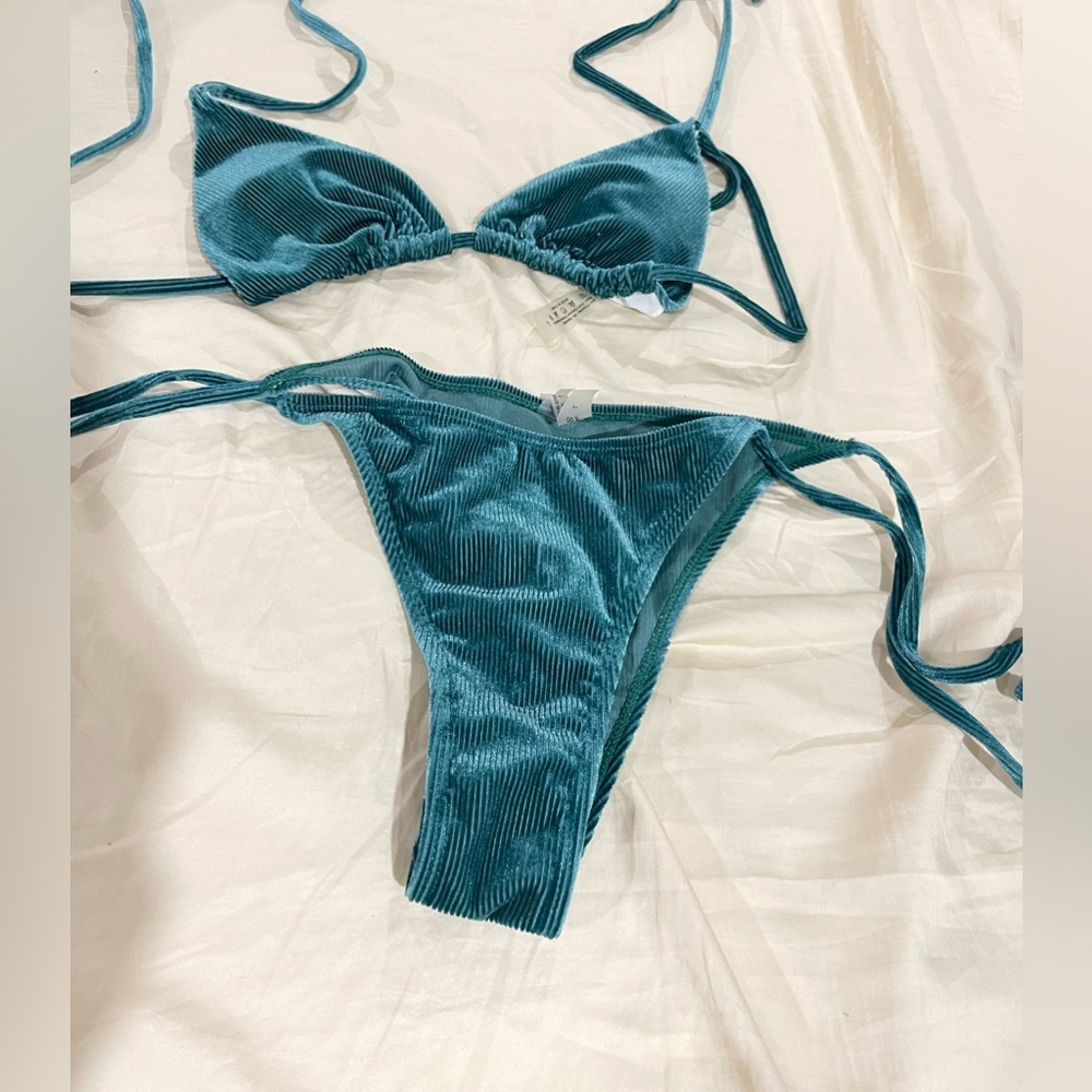 Corduroy velvet green bikini